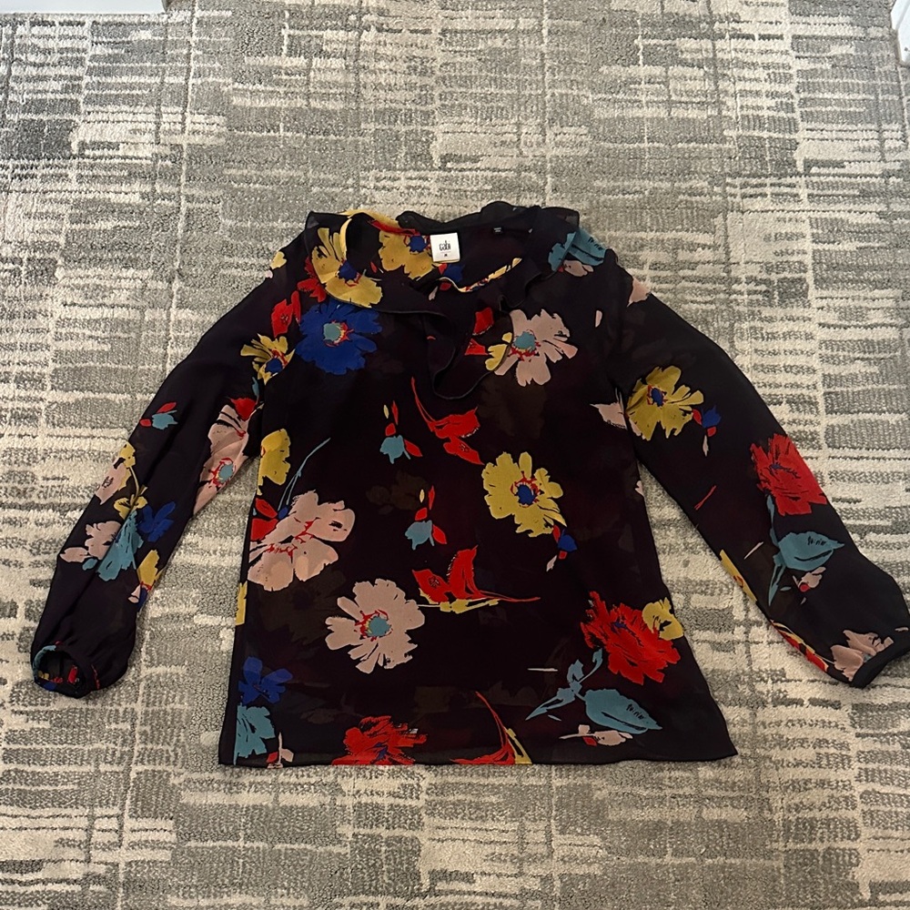 CAbi Floral Long Sleeve Top - Black, Red, Blue, Yellow